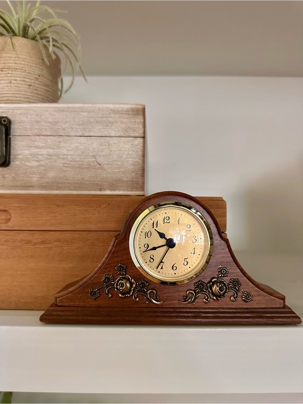 Handcrafted Fisher Landcaster Co. Classic Wooden Small Mantel Clock Brown Gold